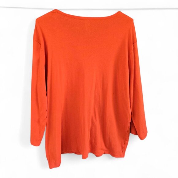 Anne Klein Sport Womens 3X Orange V-Neck Cotton Top Long Sleeve - Picture 3 of 6